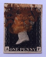 Gran Bretagna 1 Penny Black Bordo di Foglio Superiore Usato Annullo Arancione